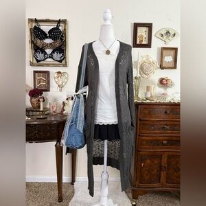boho girly grunge dark gray lightweight long cardigan